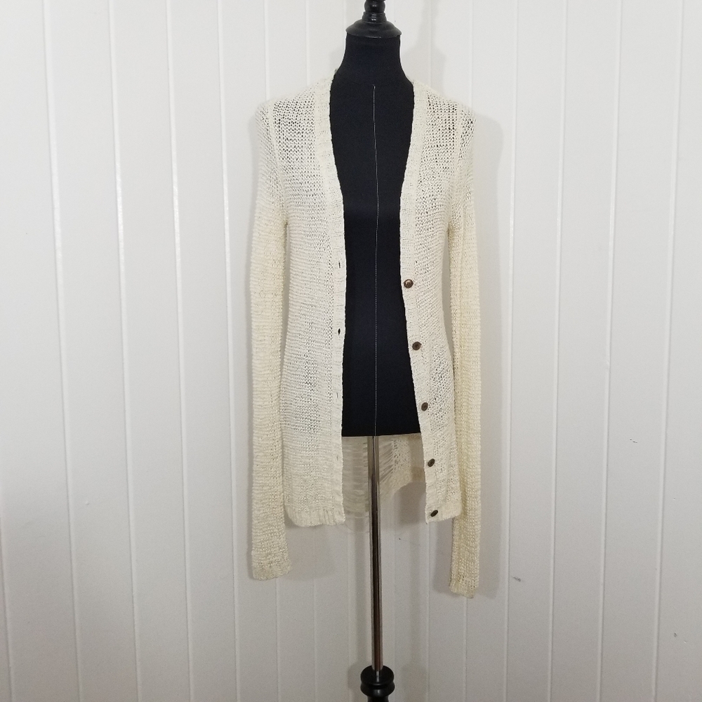 Daytrip Women's Size Small Ivory Open Weave Ladder Back Cardigan Mid Length